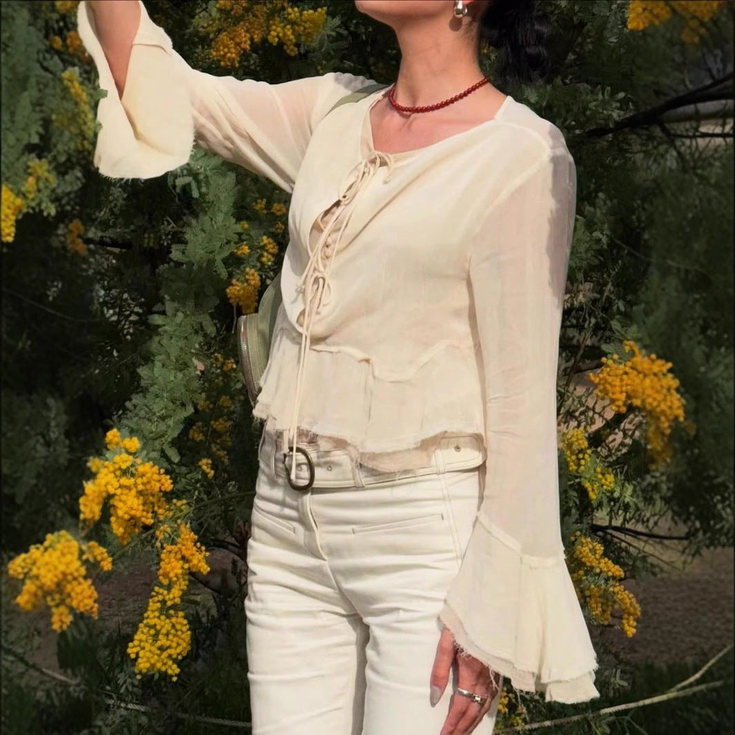 Damernas luftiga blus med rynkor och knytband Eva Jonsson-Eva Jonsson