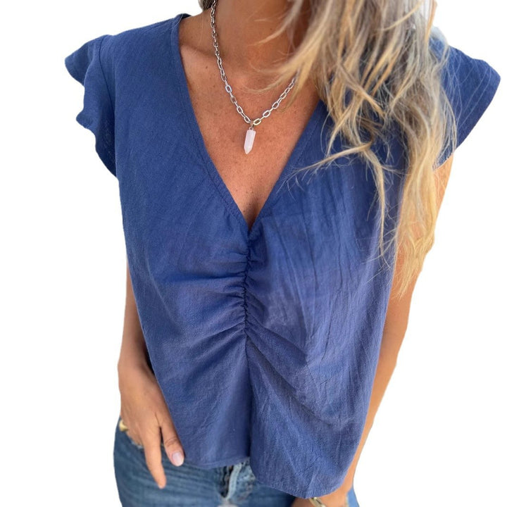 Damernas luftiga blus med rynkor och volangärmar Eva Jonsson-Eva Jonsson