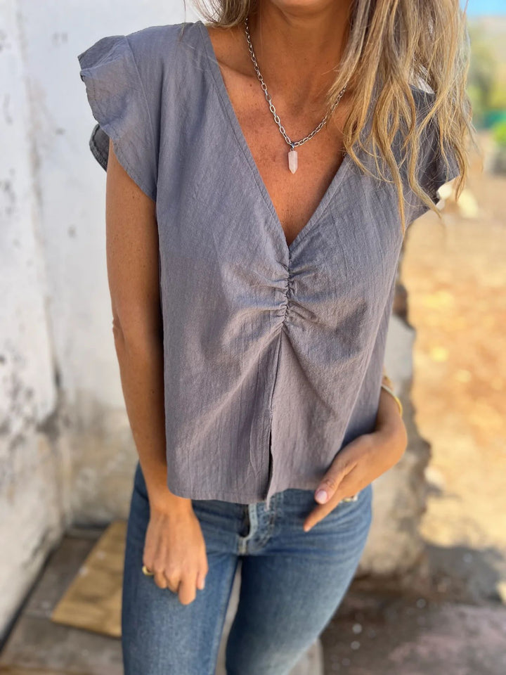 Damernas luftiga blus med rynkor och volangärmar Eva Jonsson-Eva Jonsson