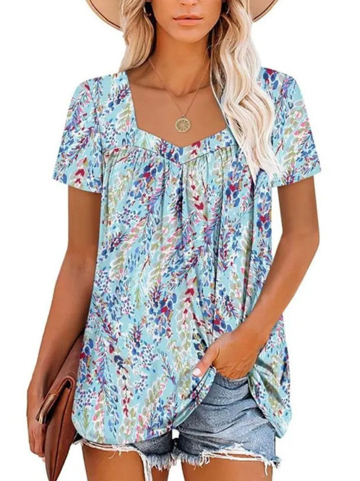 Damernas luftiga kortärmade topp med blommönster Eva Jonsson-Eva Jonsson