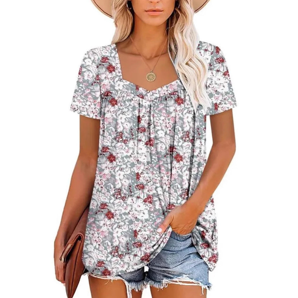 Damernas luftiga kortärmade topp med blommönster Eva Jonsson-Eva Jonsson