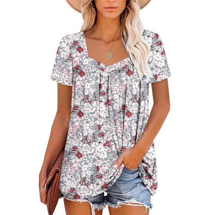 Damernas luftiga kortärmade topp med blommönster Eva Jonsson-Eva Jonsson