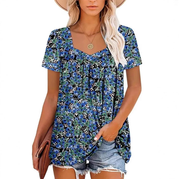 Damernas luftiga kortärmade topp med blommönster Eva Jonsson-Eva Jonsson