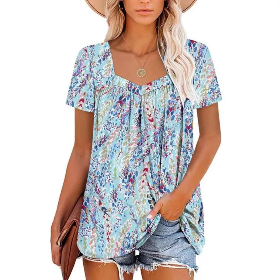 Damernas luftiga kortärmade topp med blommönster Eva Jonsson-Eva Jonsson