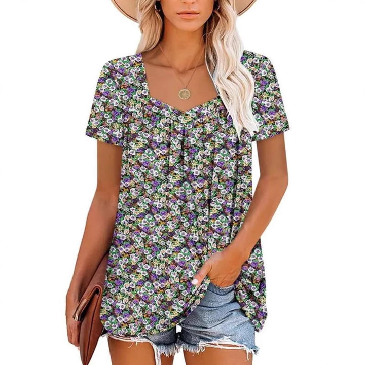 Damernas luftiga kortärmade topp med blommönster Eva Jonsson-Eva Jonsson