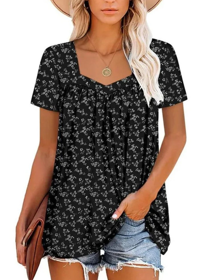 Damernas luftiga kortärmade topp med blommönster Eva Jonsson-Eva Jonsson