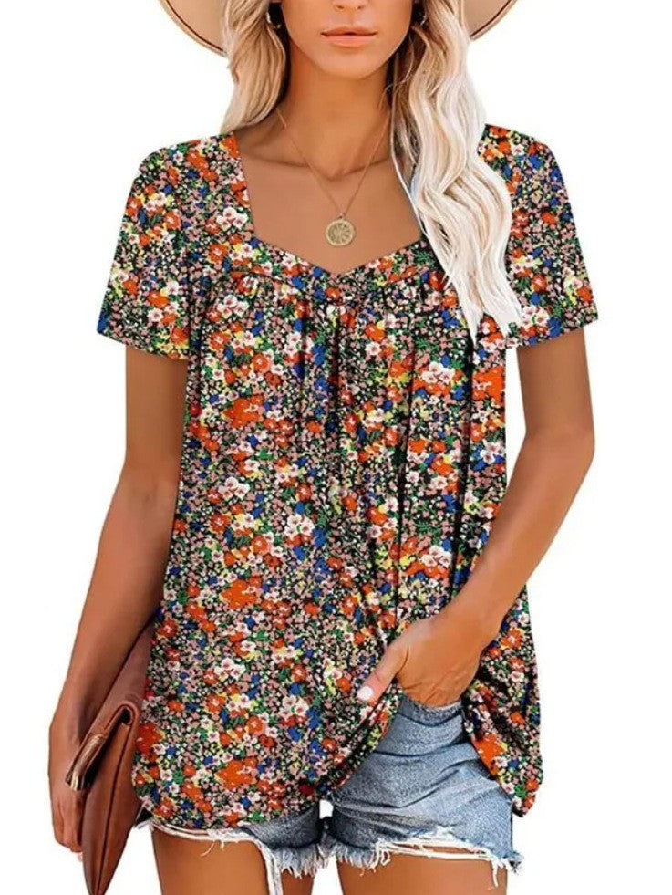 Damernas luftiga kortärmade topp med blommönster Eva Jonsson-Eva Jonsson