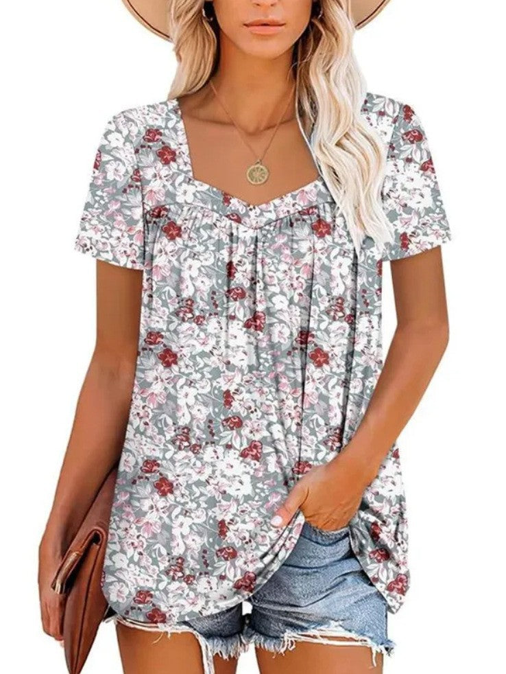 Damernas luftiga kortärmade topp med blommönster Eva Jonsson-Eva Jonsson