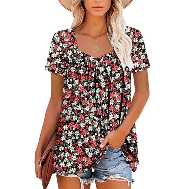 Damernas luftiga kortärmade topp med blommönster Eva Jonsson-Eva Jonsson