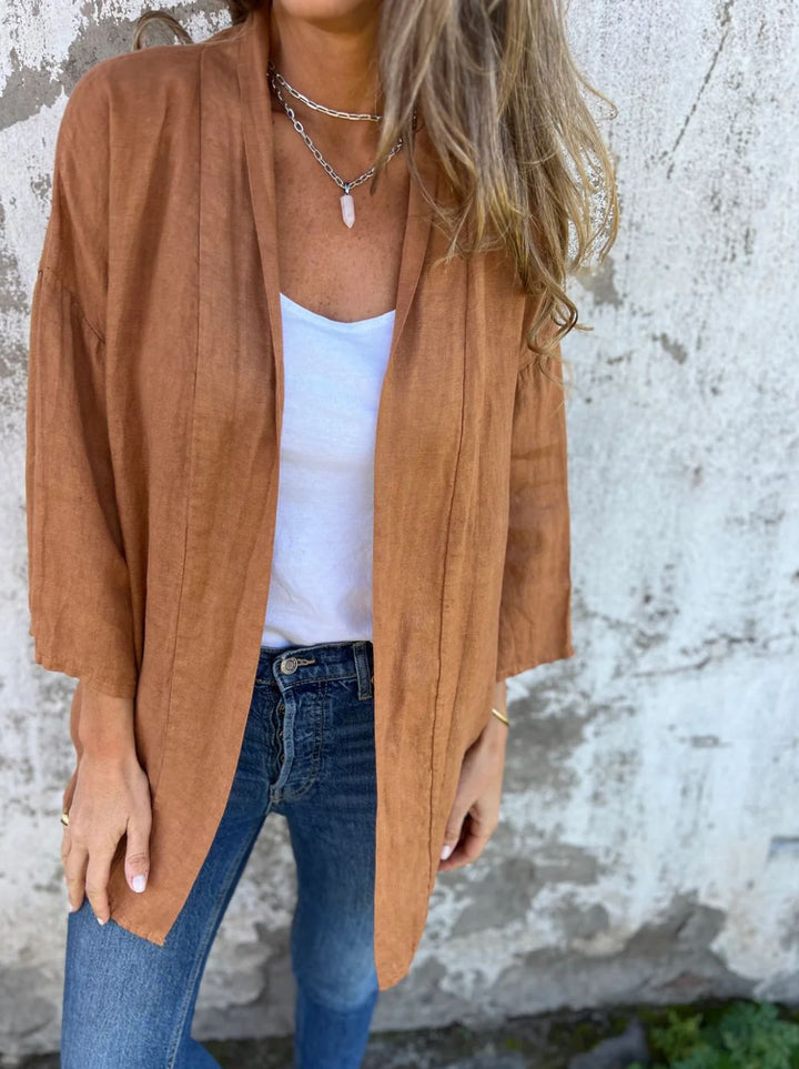 Damernas luftiga linnjacket med öppen skärning och långa ärmar Eva Jonsson-Eva Jonsson