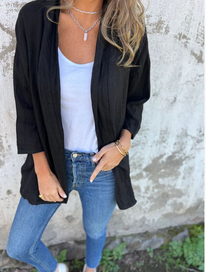 Damernas luftiga linnjacket med öppen skärning och långa ärmar Eva Jonsson-Eva Jonsson