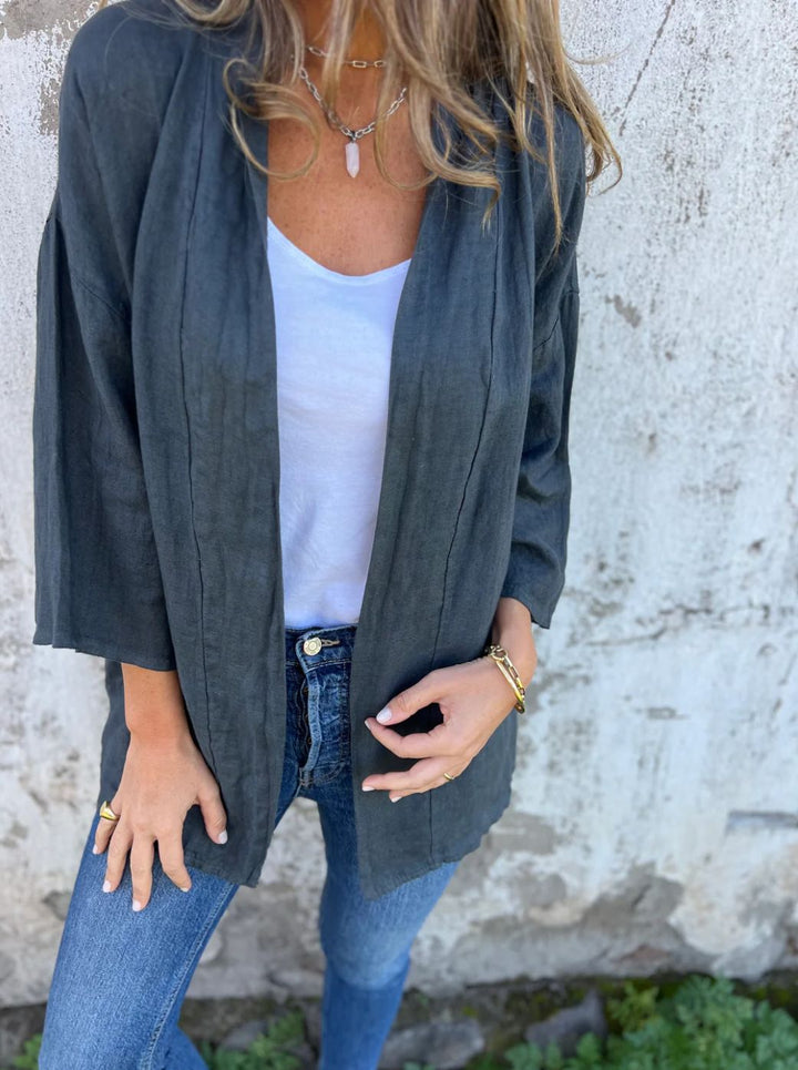 Damernas luftiga linnjacket med öppen skärning och långa ärmar Eva Jonsson-Eva Jonsson