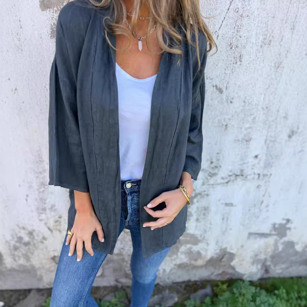 Damernas luftiga linnjacket med öppen skärning och långa ärmar Mirla-Eva Jonsson