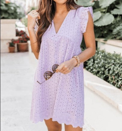 Damernas luftiga midiklänning med romantiska volangdetaljer Eva Jonsson-Eva Jonsson