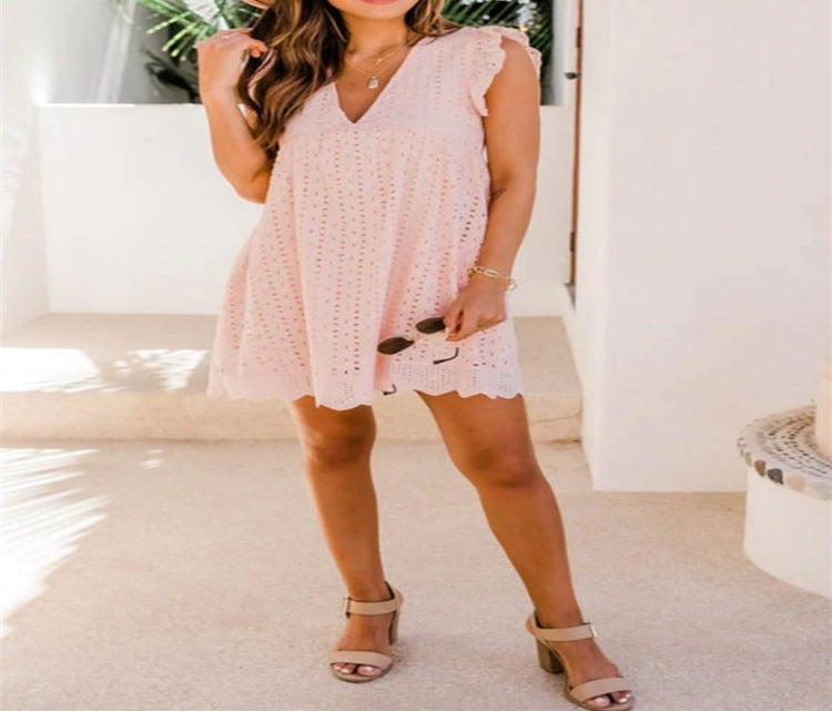 Damernas luftiga midiklänning med romantiska volangdetaljer Eva Jonsson-Eva Jonsson