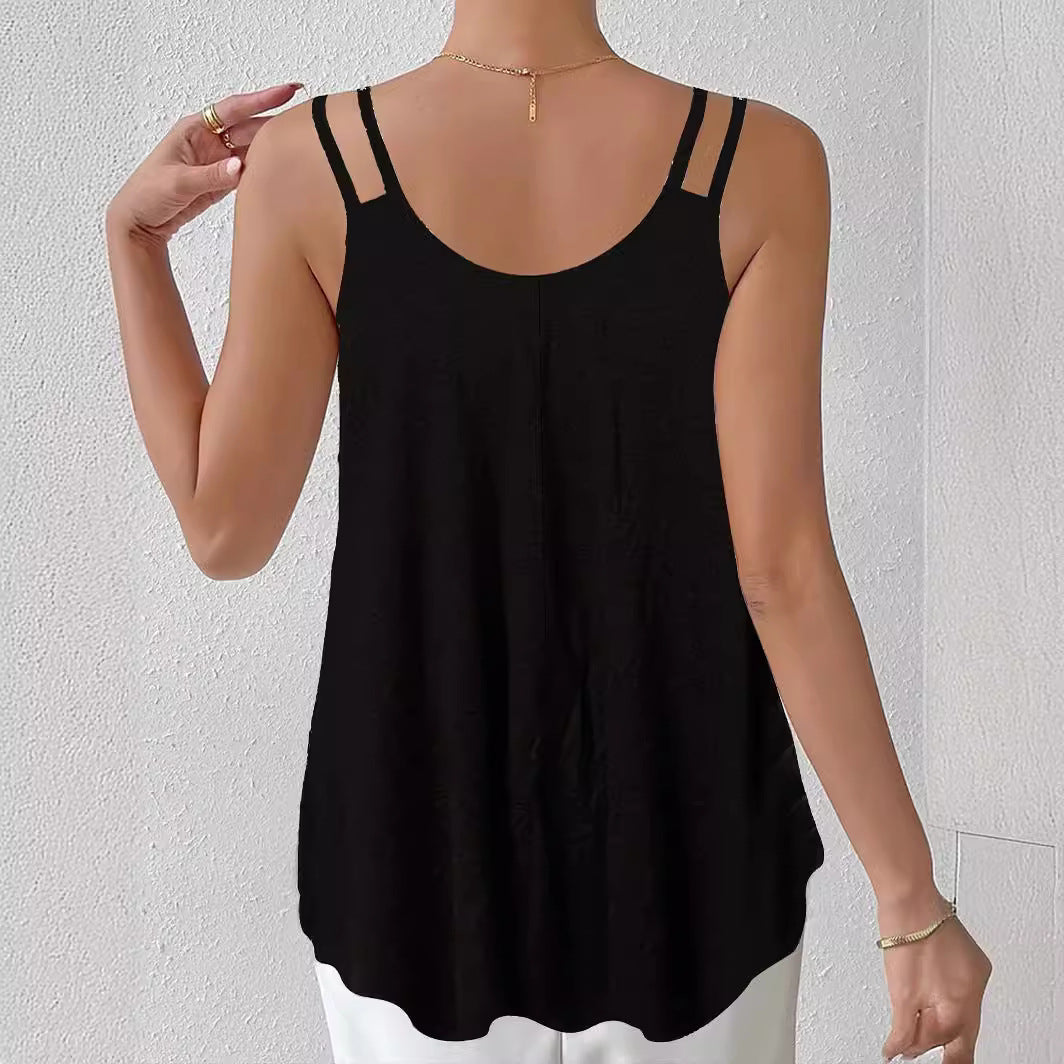 Damernas luftiga spaghetti-axelband topp med asymmetrisk skärning Eva Jonsson-Eva Jonsson