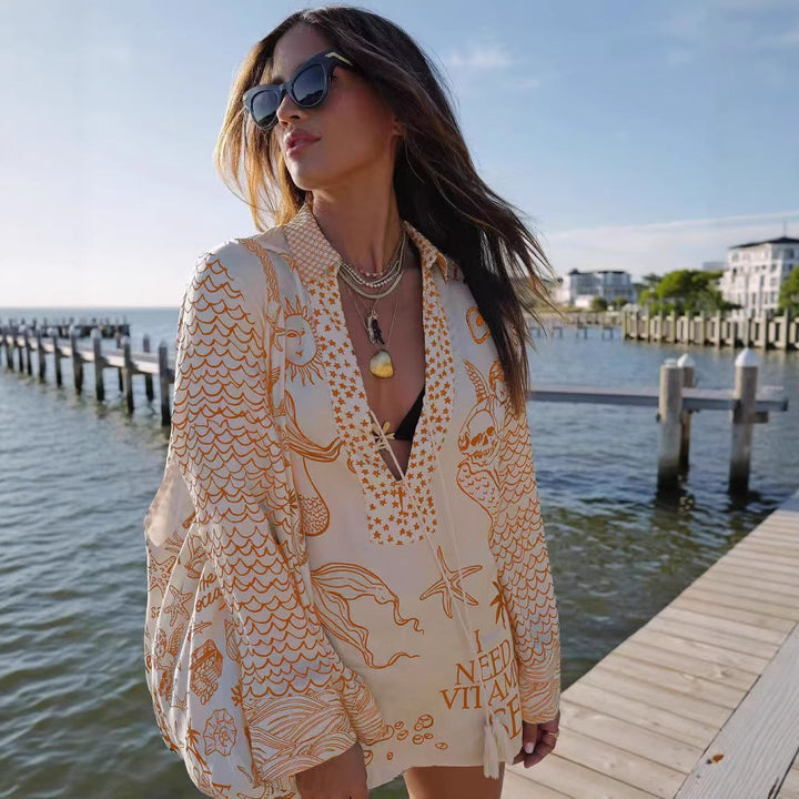 Damernas luftiga strandblus med unika mönsterdetaljer Eva Jonsson-Eva Jonsson