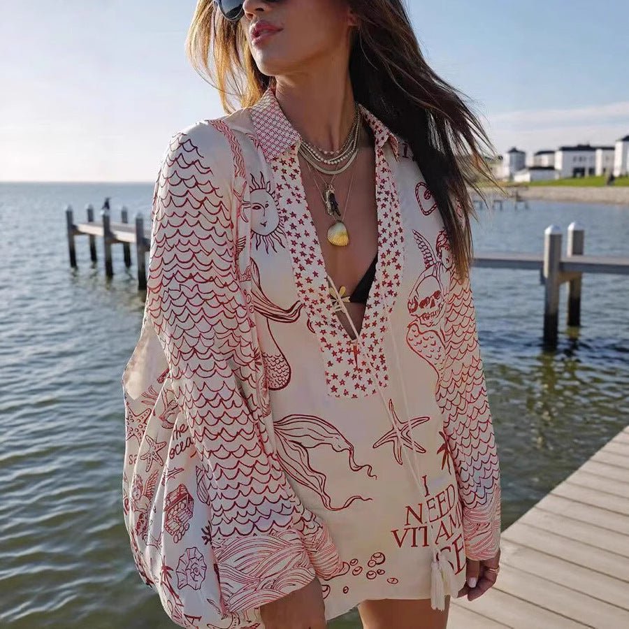 Damernas luftiga strandblus med unika mönsterdetaljer Eva Jonsson-Eva Jonsson