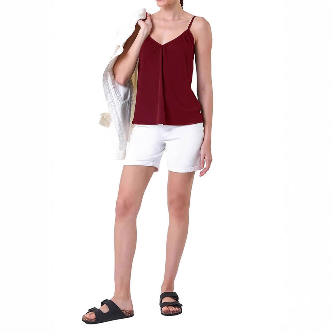 Damernas luftiga topp med V-ringning och dekorativa rynkor Eva Jonsson-Eva Jonsson