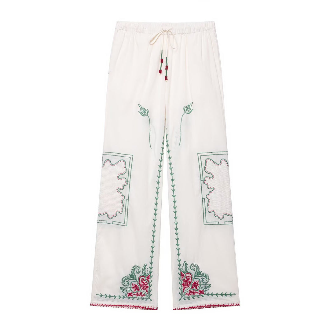 Damernas luftiga vida byxor med blommönstrad broderi Eva Jonsson-Eva Jonsson