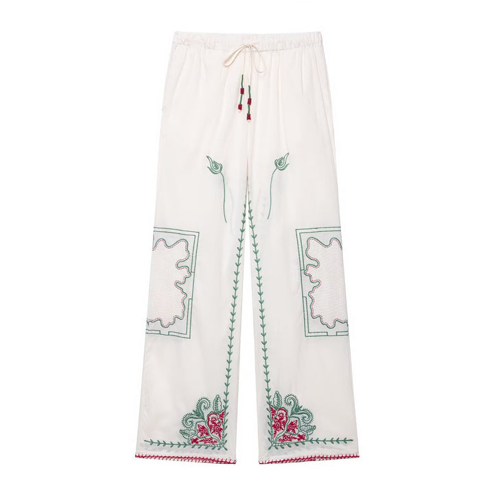 Damernas luftiga vida byxor med blommönstrad broderi Eva Jonsson-Eva Jonsson