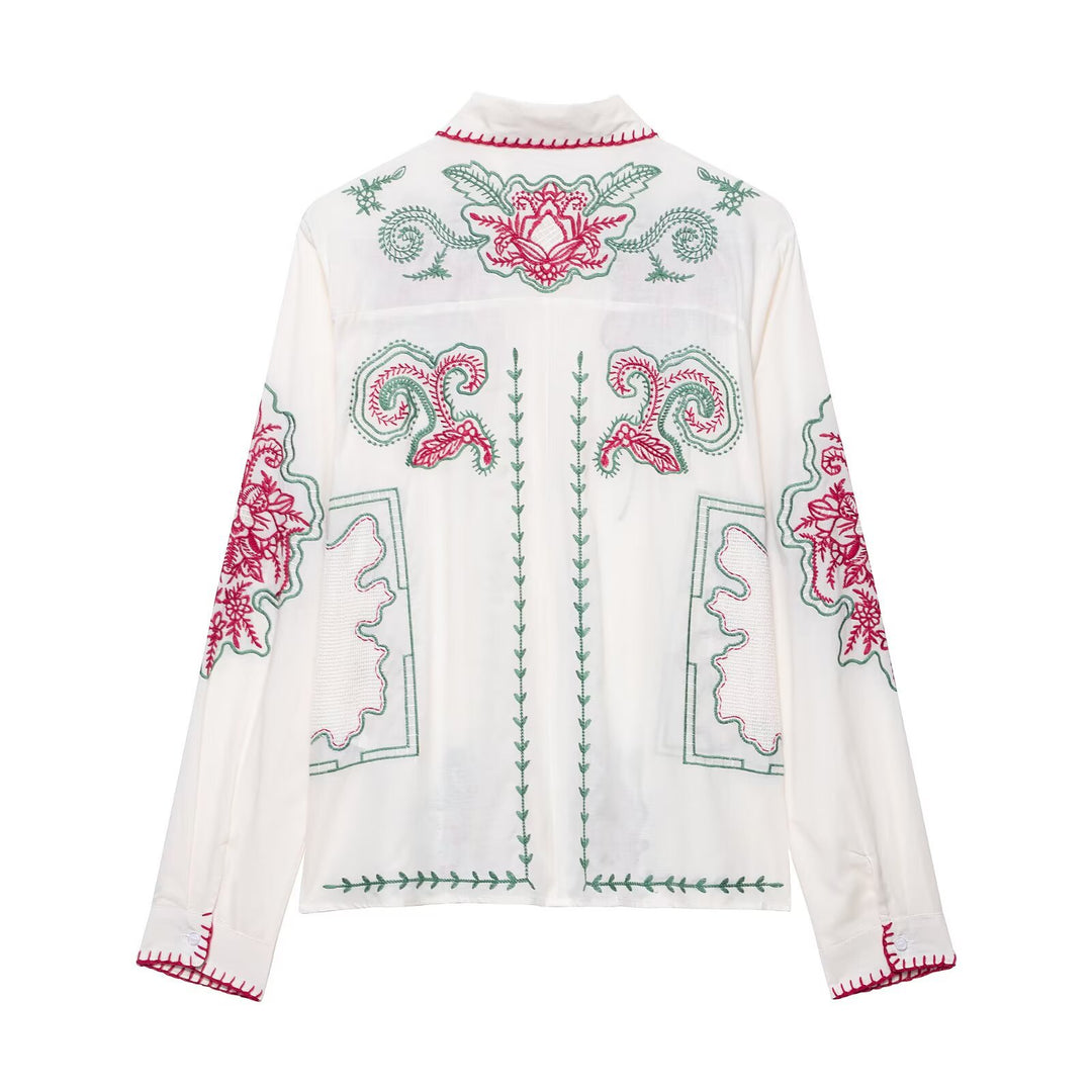 Damernas luftiga vida byxor med blommönstrad broderi Mirla-Eva Jonsson