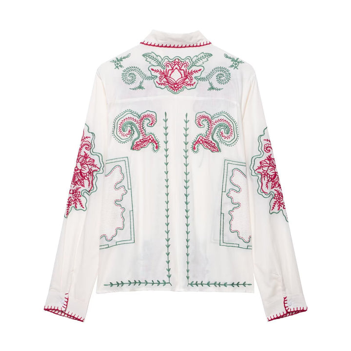 Damernas luftiga vida byxor med blommönstrad broderi Mirla-Eva Jonsson