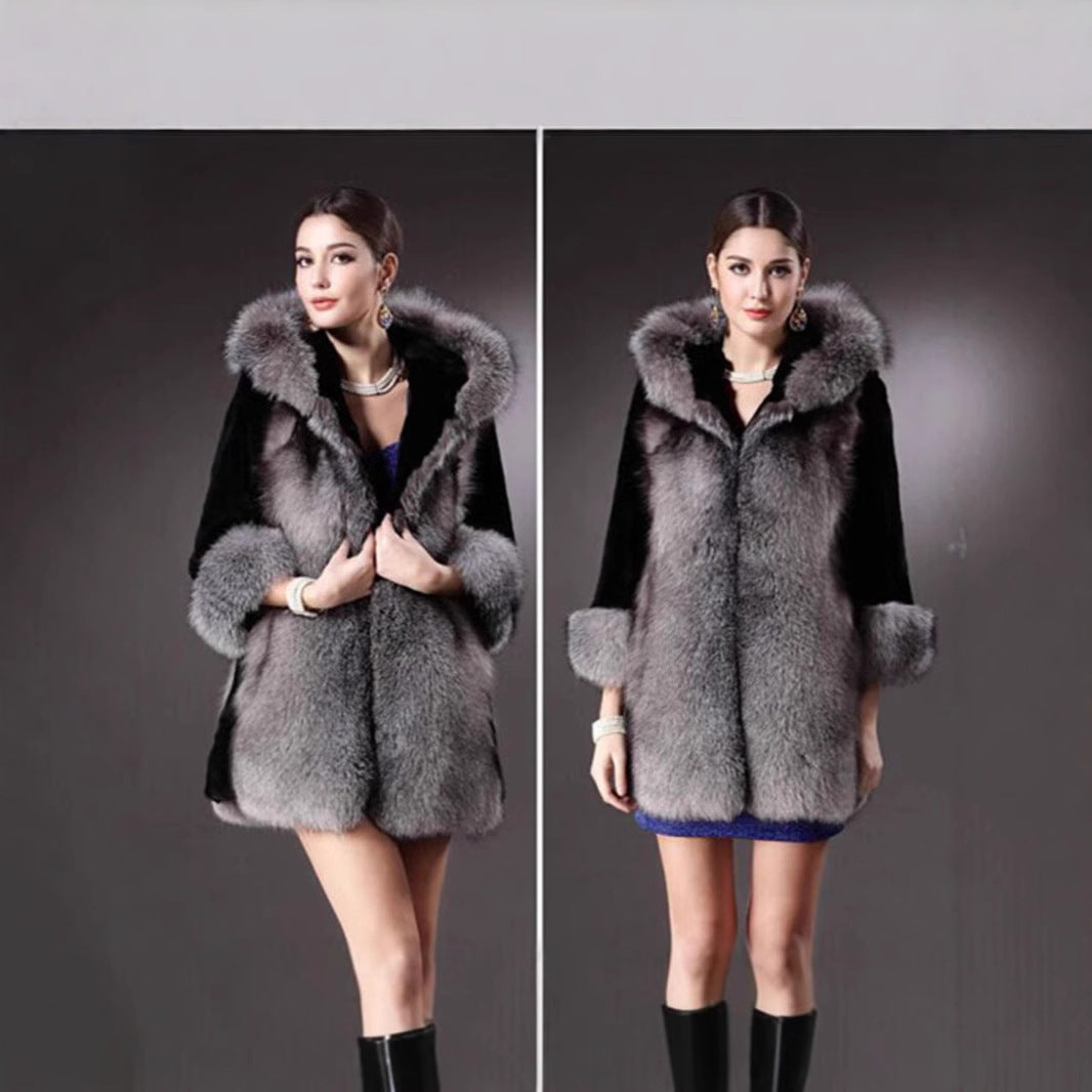 Damernas lyxiga konstpälsjacka med huva och dekorativa detaljer Eva Jonsson-Eva Jonsson