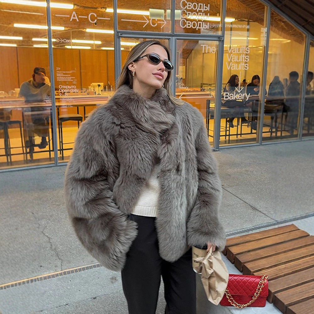 Damernas lyxiga konstpälsjacka med voluminösa ärmar Eva Jonsson-Eva Jonsson