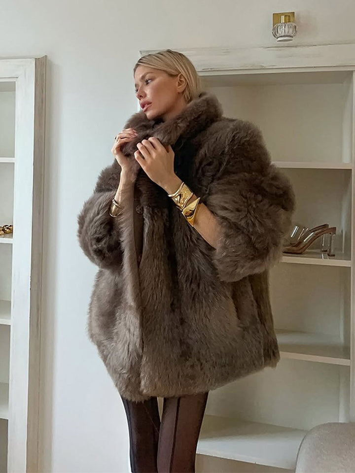 Damernas lyxiga konstpälsjacka med voluminösa ärmar Eva Jonsson-Eva Jonsson