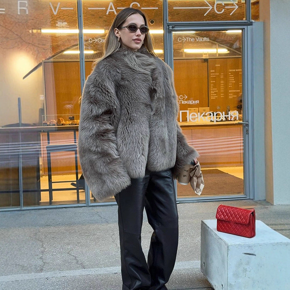 Damernas lyxiga konstpälsjacka med voluminösa ärmar Eva Jonsson-Eva Jonsson