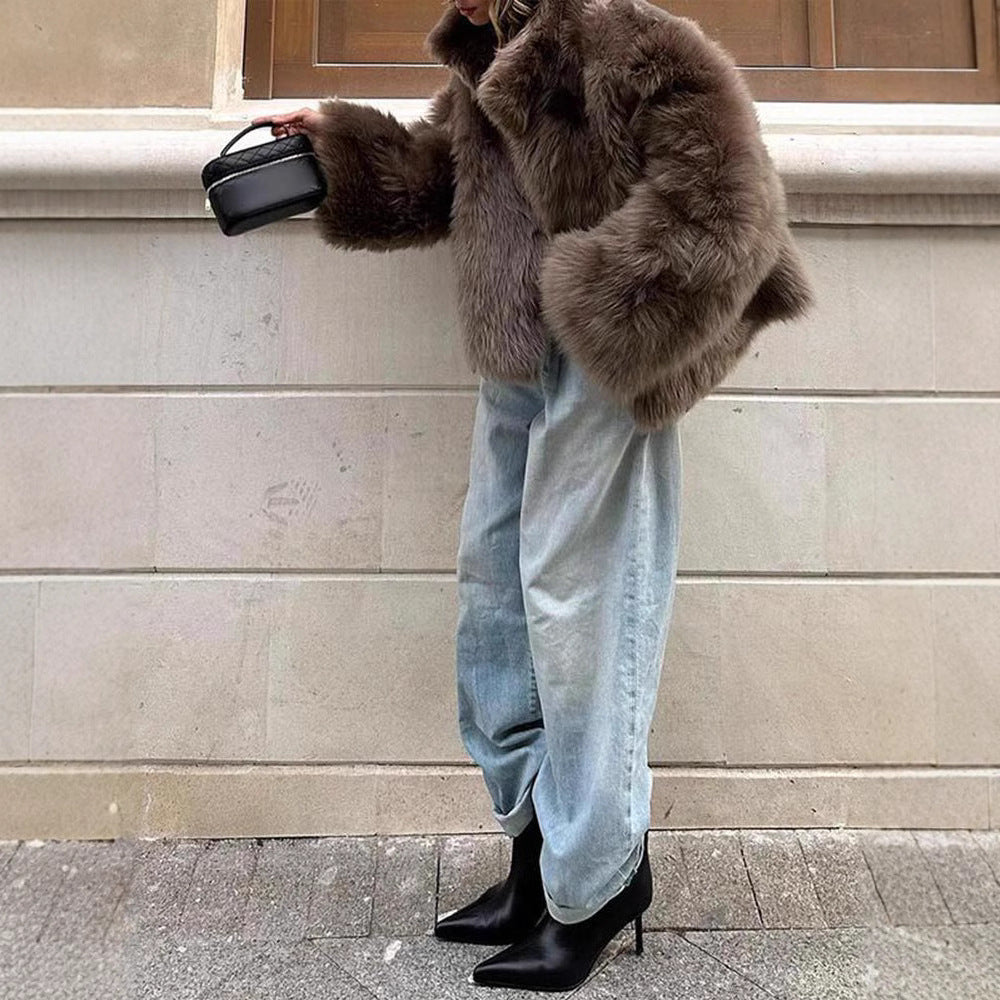 Damernas lyxiga konstpälskappa med bred krage Eva Jonsson-Eva Jonsson