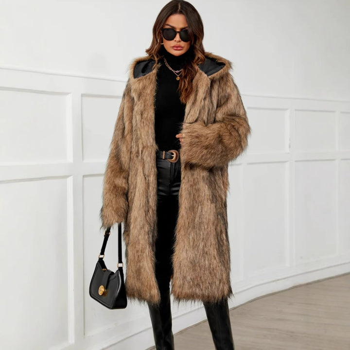 Damernas lyxiga konstpälskappa med vid skärning Eva Jonsson-Eva Jonsson