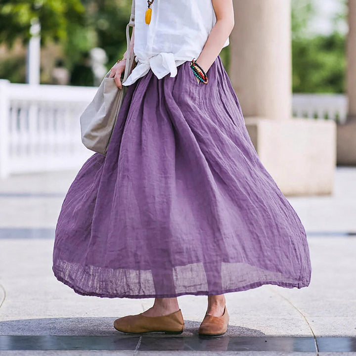 Damernas maxikjol i lätt linne tyg med flytande skärning Eva Jonsson-Eva Jonsson