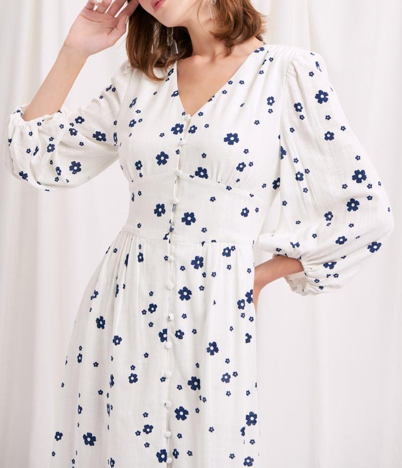 Damernas maxikjol med blomstertryck och eleganta puffärmar Eva Jonsson-Eva Jonsson