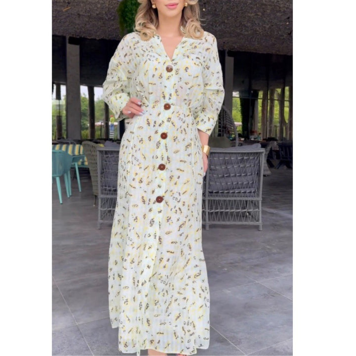 Damernas maxiklänning med blommönster och knapppåtagningar Eva Jonsson-Eva Jonsson