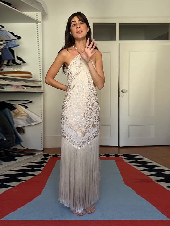 Damernas maxiklänning med eleganta fransar-design Mirla-Eva Jonsson