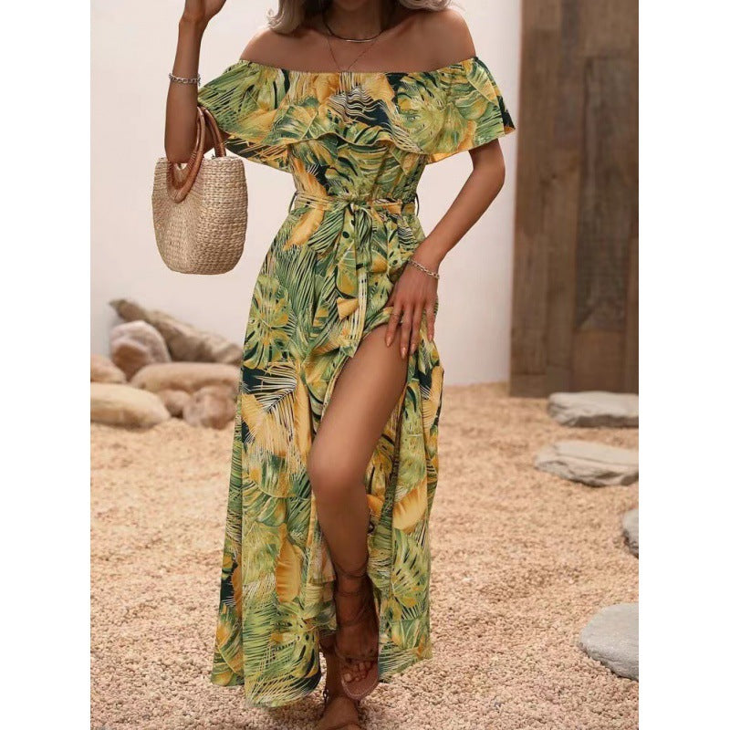 Damernas maxiklänning med off-shoulder-uttalning och djup slits Eva Jonsson-Eva Jonsson