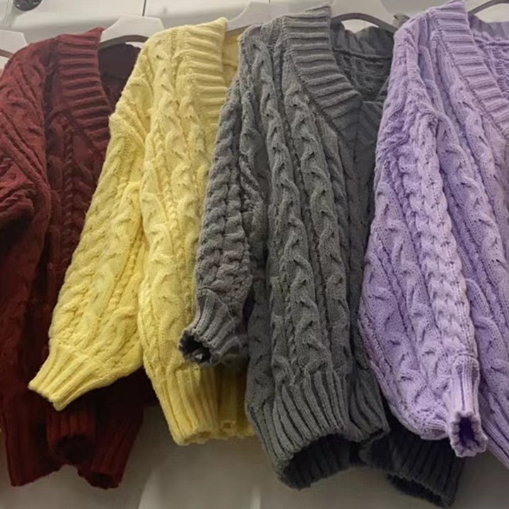 Damernas mjuk grovstickad cardigan med V-hals och vida ärmar Eva Jonsson-Eva Jonsson