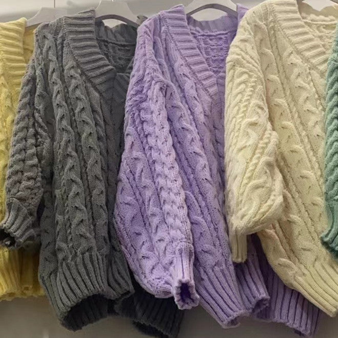 Damernas mjuk grovstickad cardigan med V-hals och vida ärmar Eva Jonsson-Eva Jonsson
