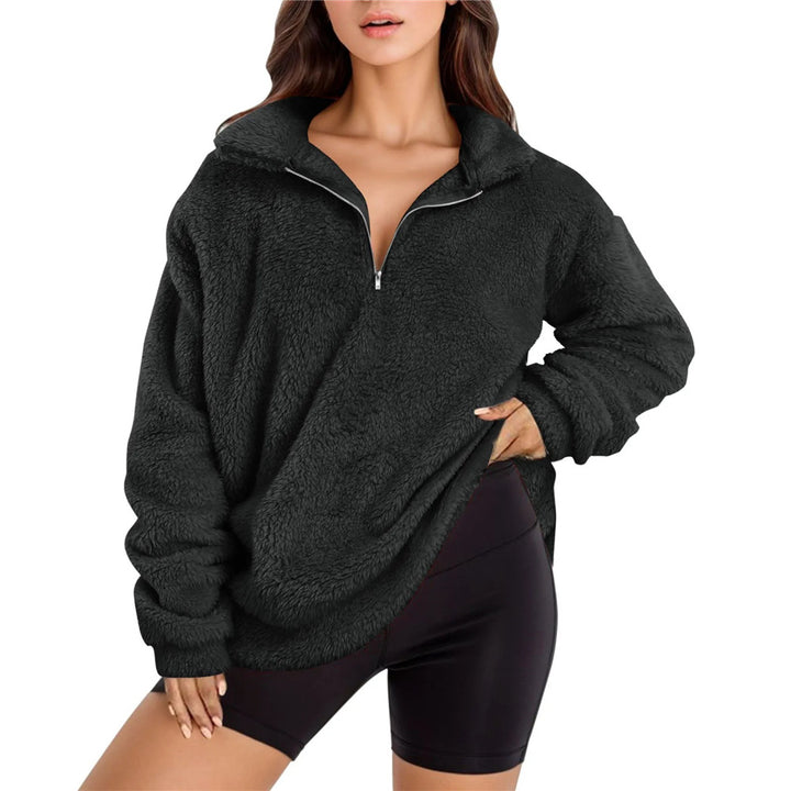 Damernas mjuka fleece-pullover med halv dragkedja Mirla-Eva Jonsson