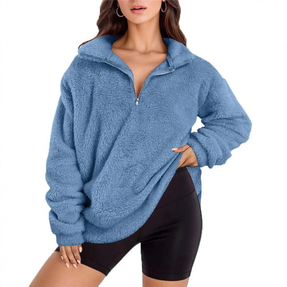 Damernas mjuka fleece-pullover med halv dragkedja Mirla-Eva Jonsson