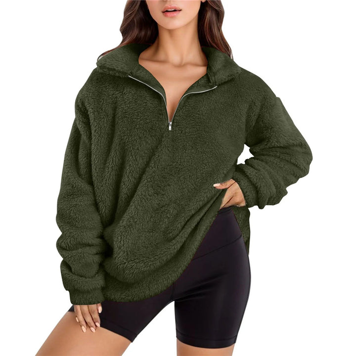 Damernas mjuka fleece-pullover med halv dragkedja Mirla-Eva Jonsson