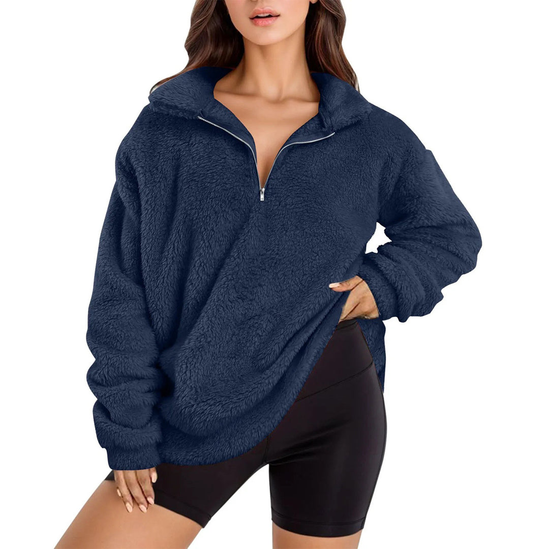 Damernas mjuka fleece-pullover med halv dragkedja Mirla-Eva Jonsson