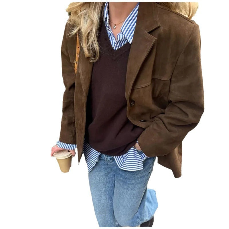 Damernas mjuka mockajacka i avslappnad oversized passform Mirla-Eva Jonsson