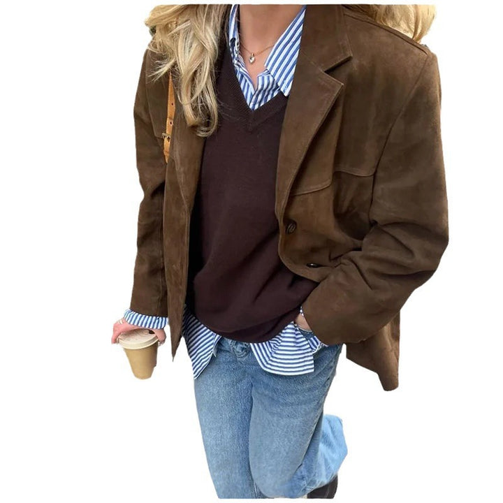 Damernas mjuka mockajacka i avslappnad oversized passform Mirla-Eva Jonsson