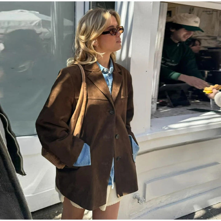 Damernas mjuka mockajacka i avslappnad oversized passform Mirla-Eva Jonsson