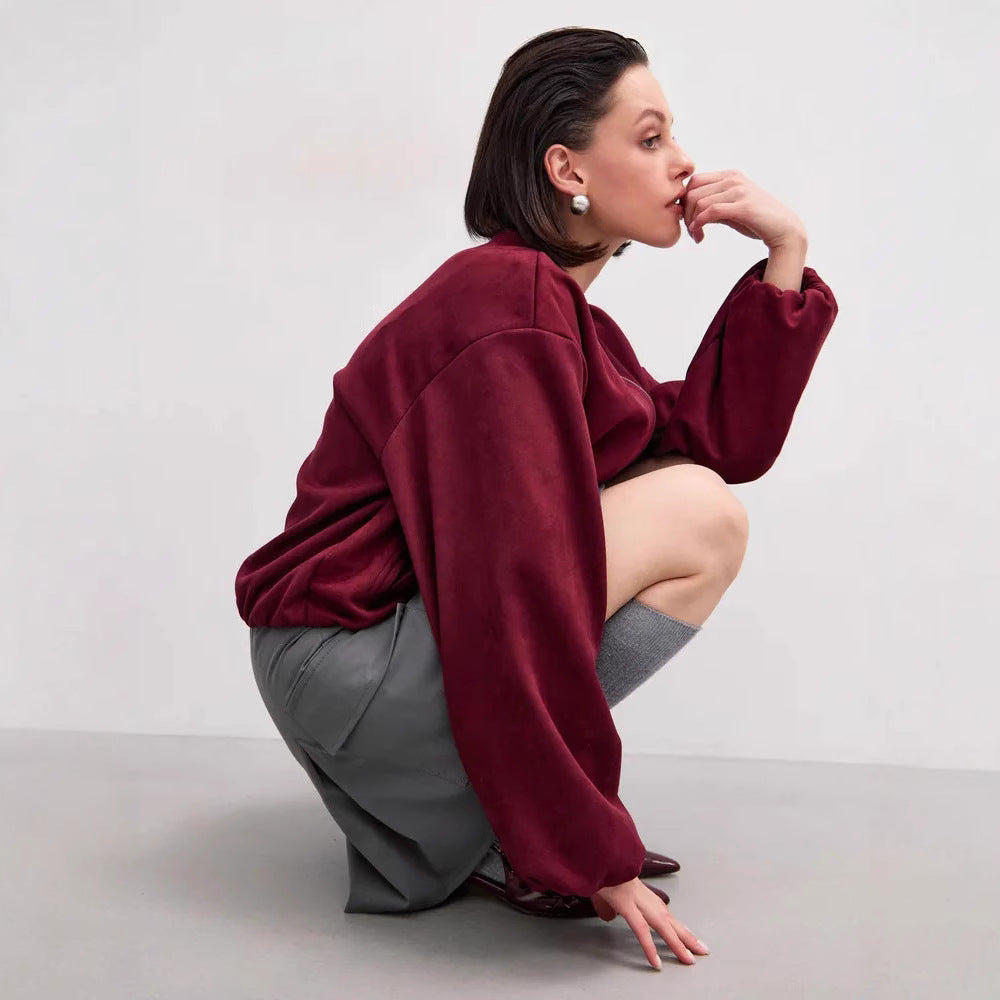 Damernas mjuka oversized sweatshirtjacka med modern blixtlås och sidofickor Mirla-Eva Jonsson