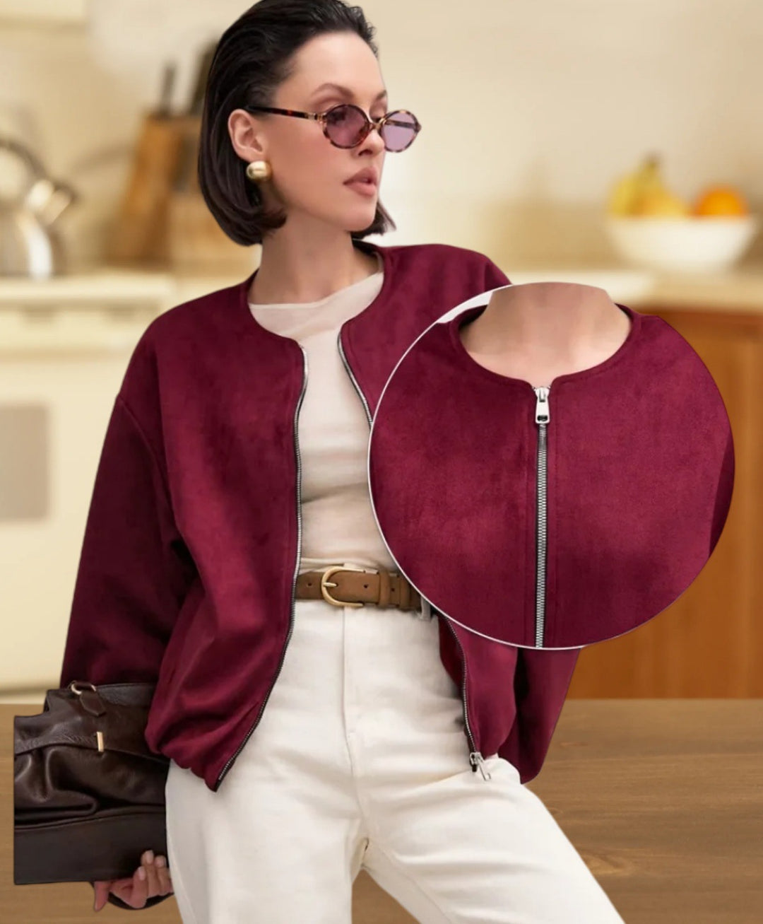 Damernas mjuka oversized sweatshirtjacka med modern blixtlås och sidofickor Mirla-Eva Jonsson