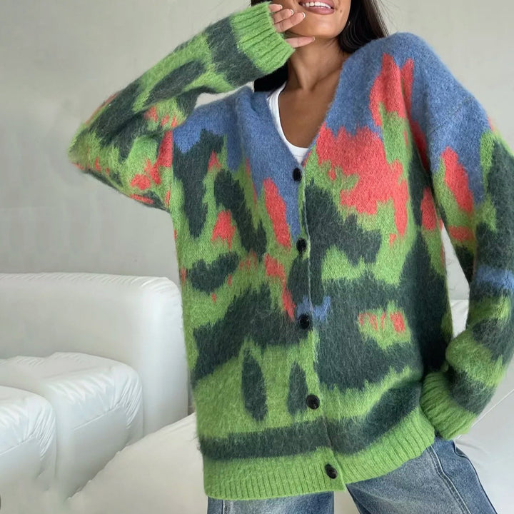 Damernas mjuka stickad cardigan med färggmönster Mirla-Eva Jonsson